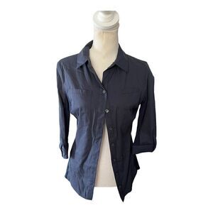 Tahari Navy Blue Button Down Shirt - Size Small